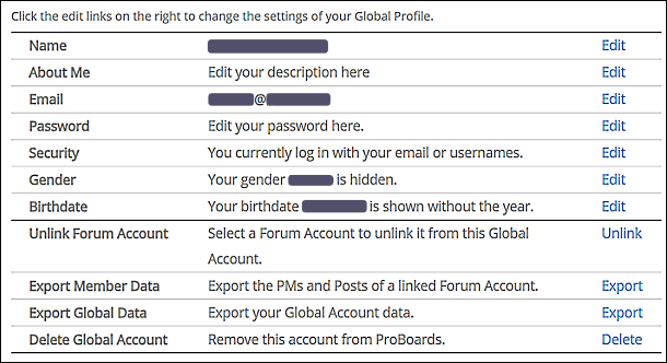 global account settings page