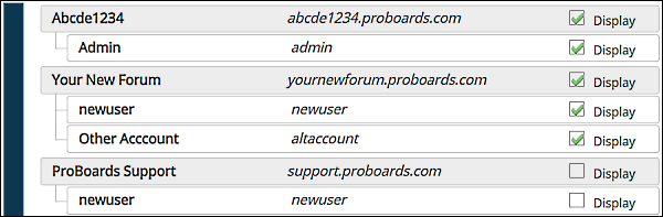 Forum accounts listing