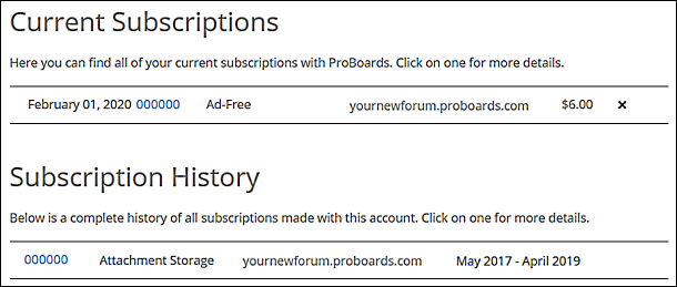 dashboard subscriptions page