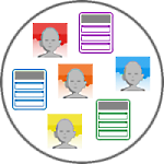 circle with generic avatar and forum icons