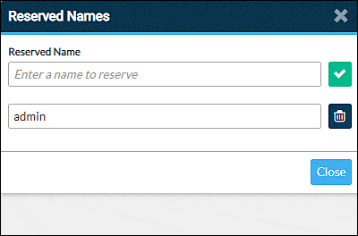 reserved names dialog box adding a name