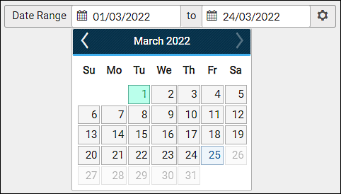 date range selector showing calendar